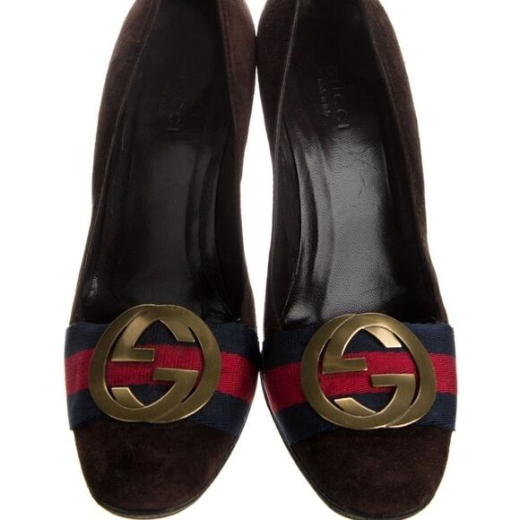 Authentic GUCCI Web Accent Suede Pumps - Picture 3 of 5